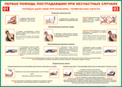 Таблица "Порядок действий при ранениях и термических ожогах" (100х140 сантиметров, винил) - fgospostavki.ru - Норильск