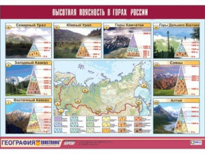 Таблица демонстрационная "Высотная поясность в горах России" (винил 70*100) - fgospostavki.ru - Норильск