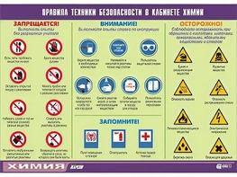 Таблица демонстрационная "Правила техники безопасности в кабинете химии" (винил 70х100) - fgospostavki.ru - Норильск
