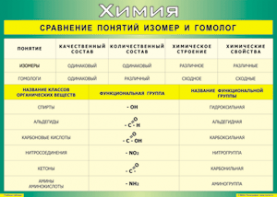 Таблица "Сравнение понятий изомер и гомолог" (100х140 сантиметров, винил) - fgospostavki.ru - Норильск